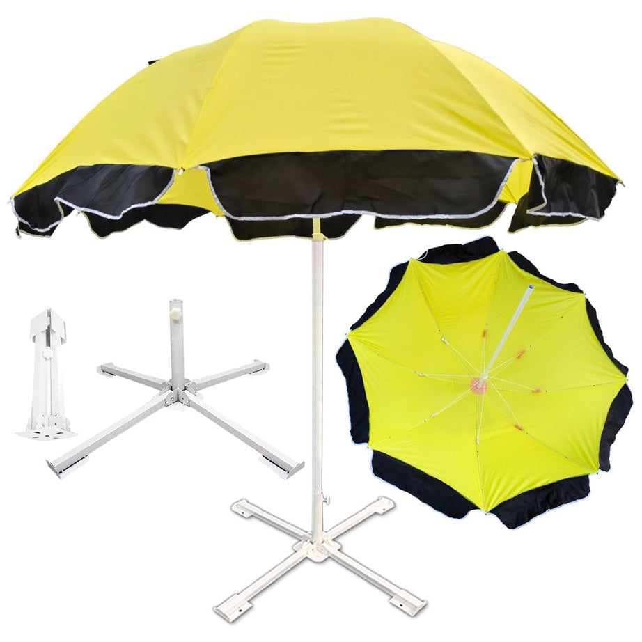 RAINPOPSON Garden Umbrella with Stand 7ft Outdoor Big size for Hotel,Shop,Restudent Patio Garden Umbrella (Yellow)