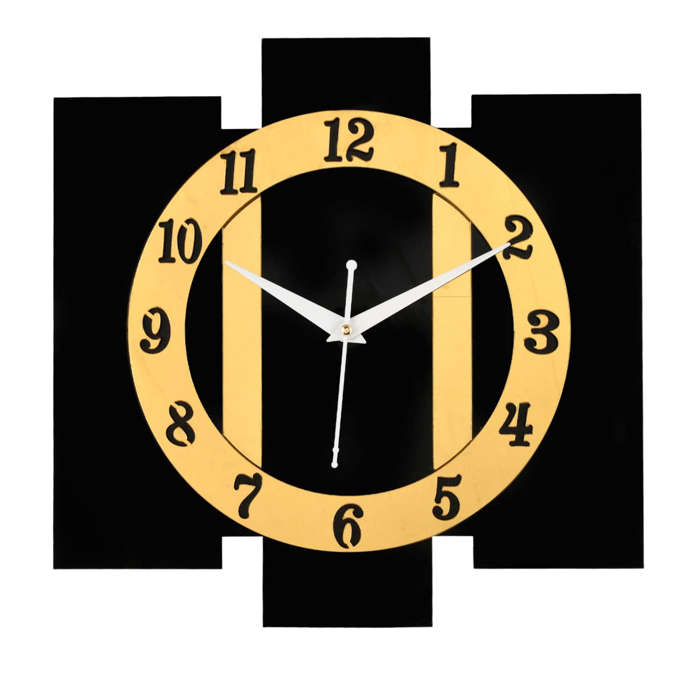 Nozvera Wall Clock for Home Modern Handmade Stylish Silent Wooden Wall Clock for Living Room Bedroom Kitchen Office (Silent Non-Ticking Mechanism, 30cm x 30cm, Black Gold)