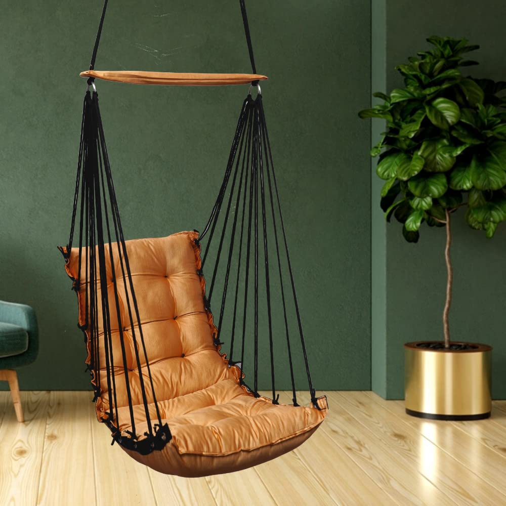 Patiofy Cotton Swing For Living Room/Jhula For Balcony/Swing For Balcony/Swing For Adult/Jhoola For Home/Hammock Swing/Suitable For Indoor & Outdoor/120Kgs Weight Bearing Capacity (Golden) By Patiofy