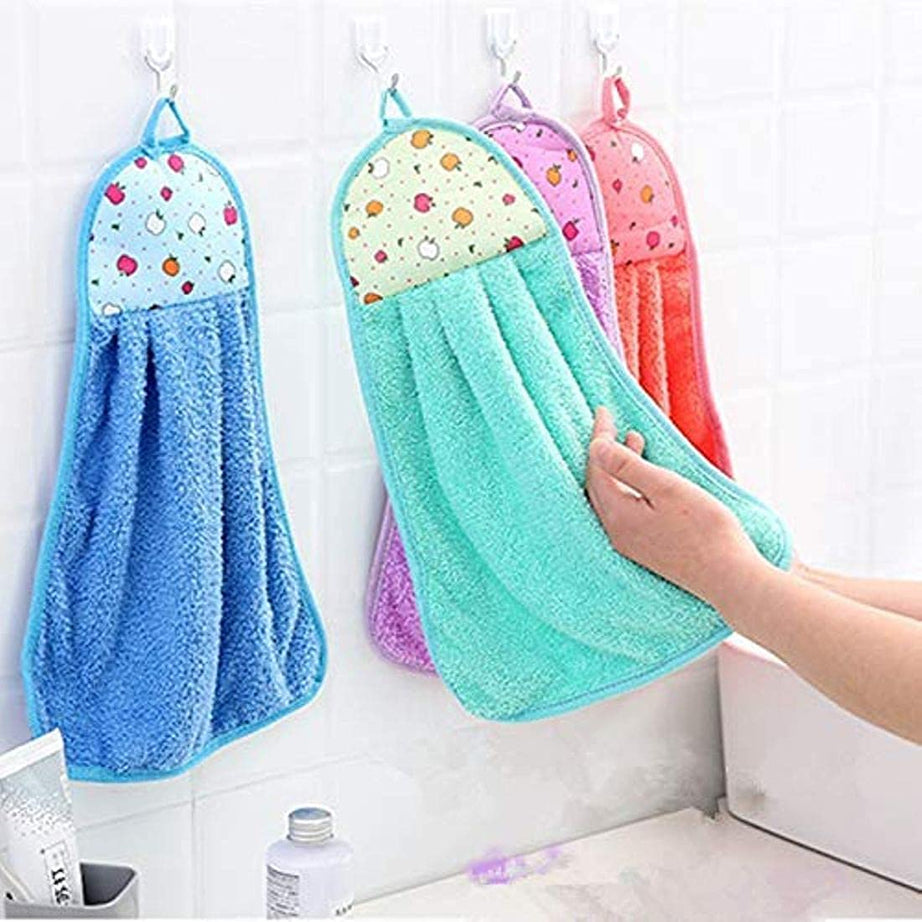 HSR Collection Microfiber Wash Basin Hanging Hand Kitchen Towel Napkin with Ties (44x24 cm, Pack of 4, Multicolor), 200 GSM