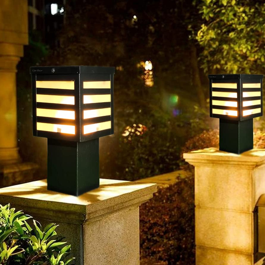 BrightLyt Ice Cube Outdoor/Exterior Lamp, Gate Light, Pole Light, Pillar Lamp, Garden Light, 18 Watts, Pack of 2, Black-Metal