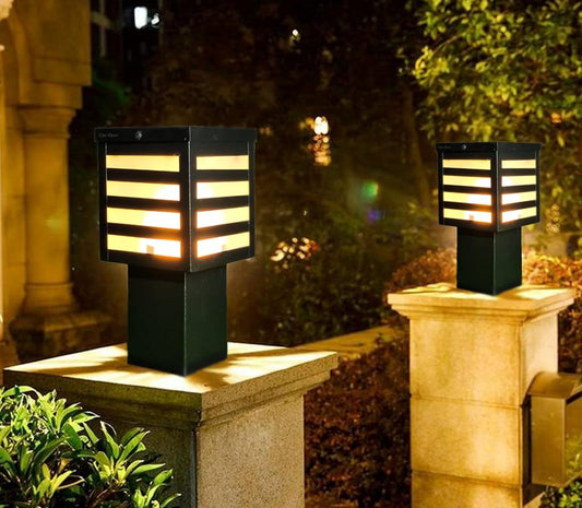 BrightLyt Ice Cube Outdoor/Exterior Lamp, Gate Light, Pole Light, Pillar Lamp, Garden Light, 18 Watts, Pack of 2, Black-Metal