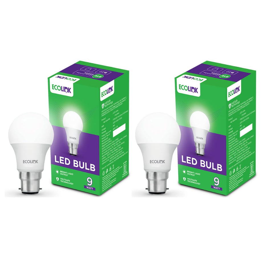 EcoLink 9-Watt Base B22 LED Bulb (Cool White,Pack of 2)