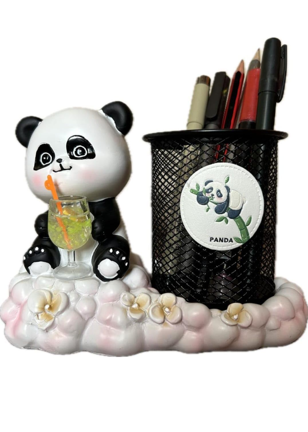 MEHRANSH® Cute Panda Themed Metal Mesh Desk Organizer | Stationary Storage Stand | Pen, Pencil Holder for Office, Home and Study Table | Kid's Room Decor