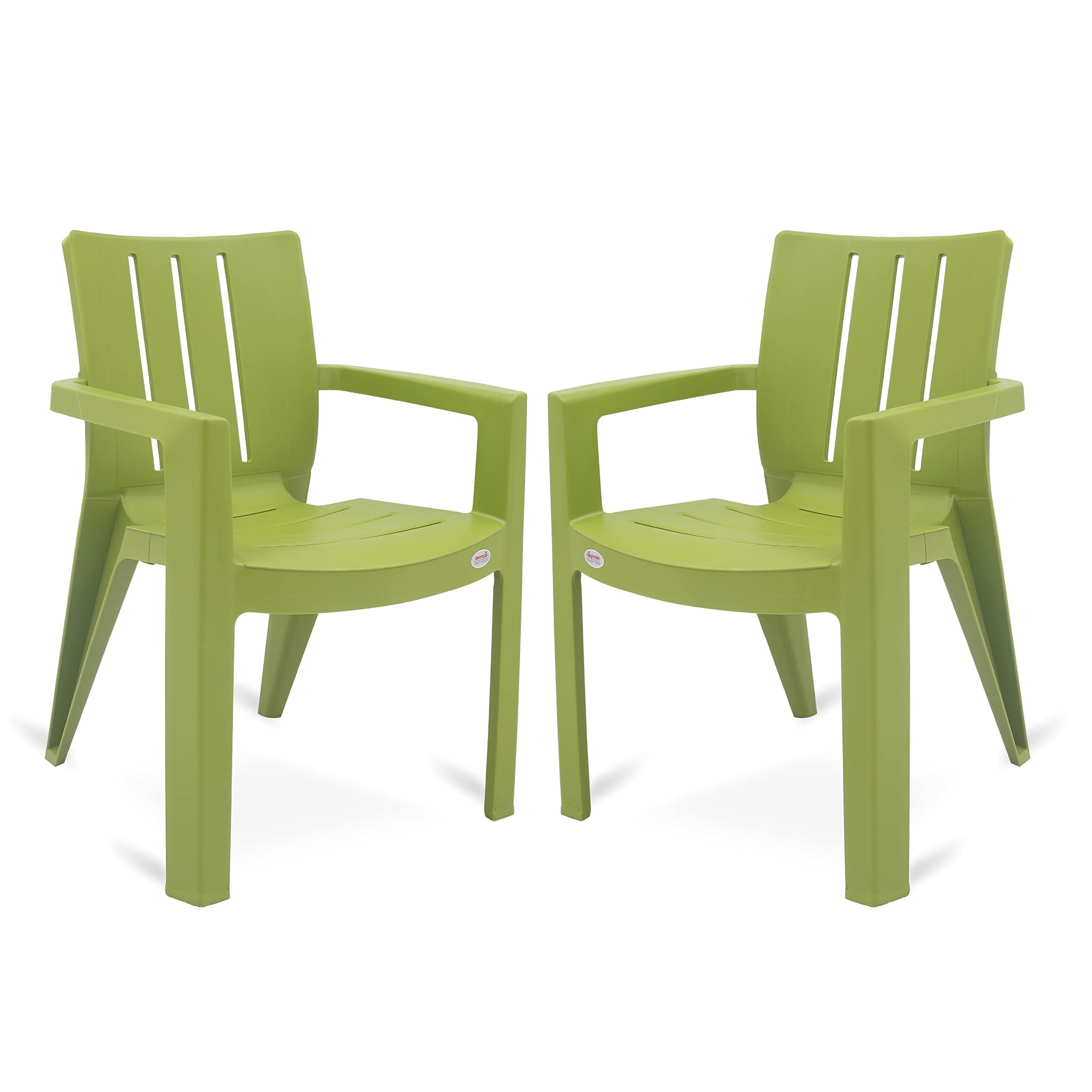 Supreme chairs Kent Mid Back Modern Plastic chair with Arm for Living room, Dining Room, Garden and Office, Weight Bearing Capacity- 200kg (Color: Mehndi Green | Set of 2)