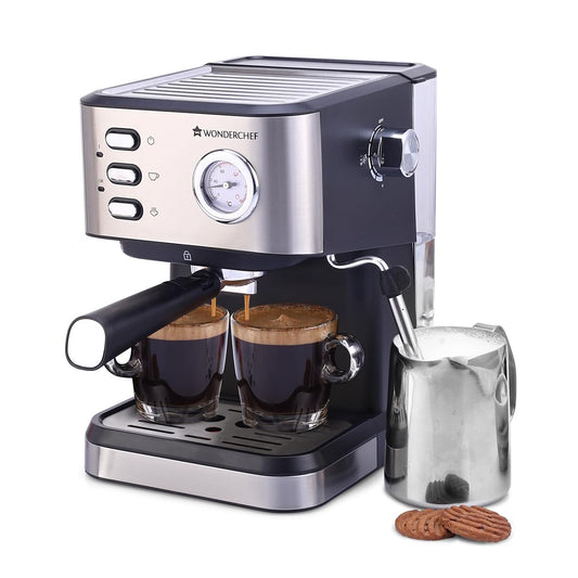 Wonderchef Regenta Espresso Coffee Machine, 19-bar, Make Espressos, Cappuccinos & Lattes at Home, With Steamer, Metal Porta Filter, Temperature Dial, 2 Year Warranty