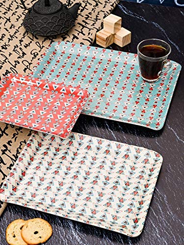 Goodhomes Melamine Serving Trays Set of 3 Mt124, Rectangular (Multicolor)