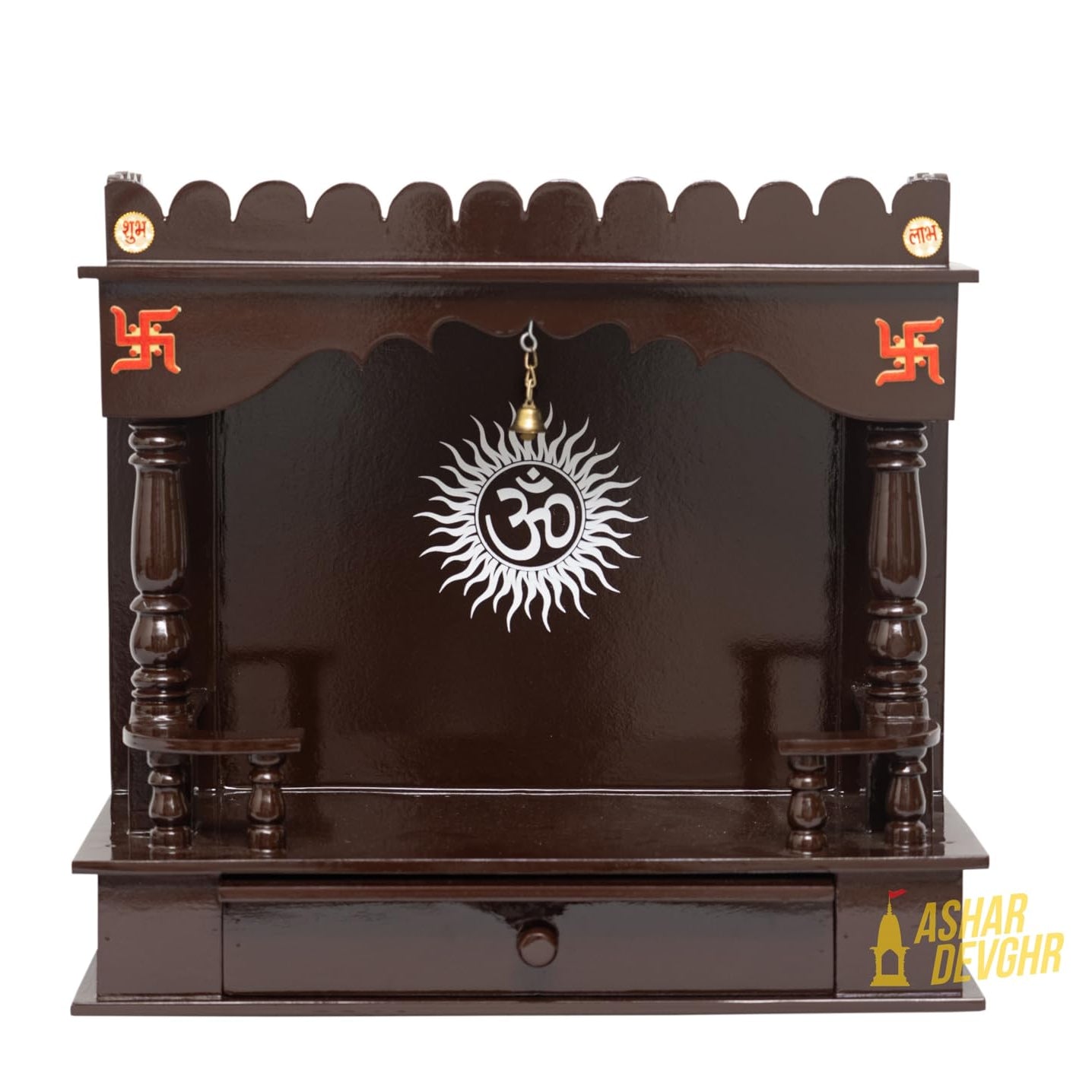 ASHAR DEVGHR® Om Design Wooden Mandir/Temple for Home & Office/Pooja Mandap (L-18, D-8", H-17 Inch) (Medium)