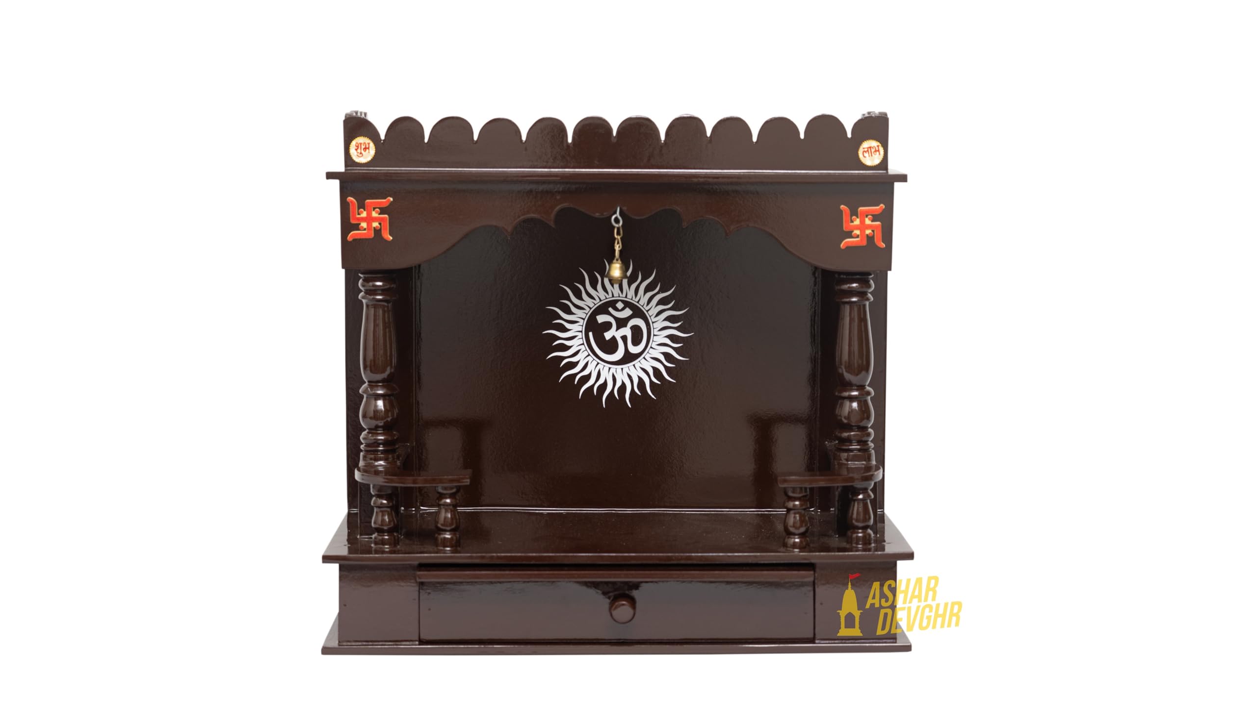 ASHAR DEVGHR® Om Design Wooden Mandir/Temple for Home & Office/Pooja Mandap (L-18, D-8", H-17 Inch) (Medium)