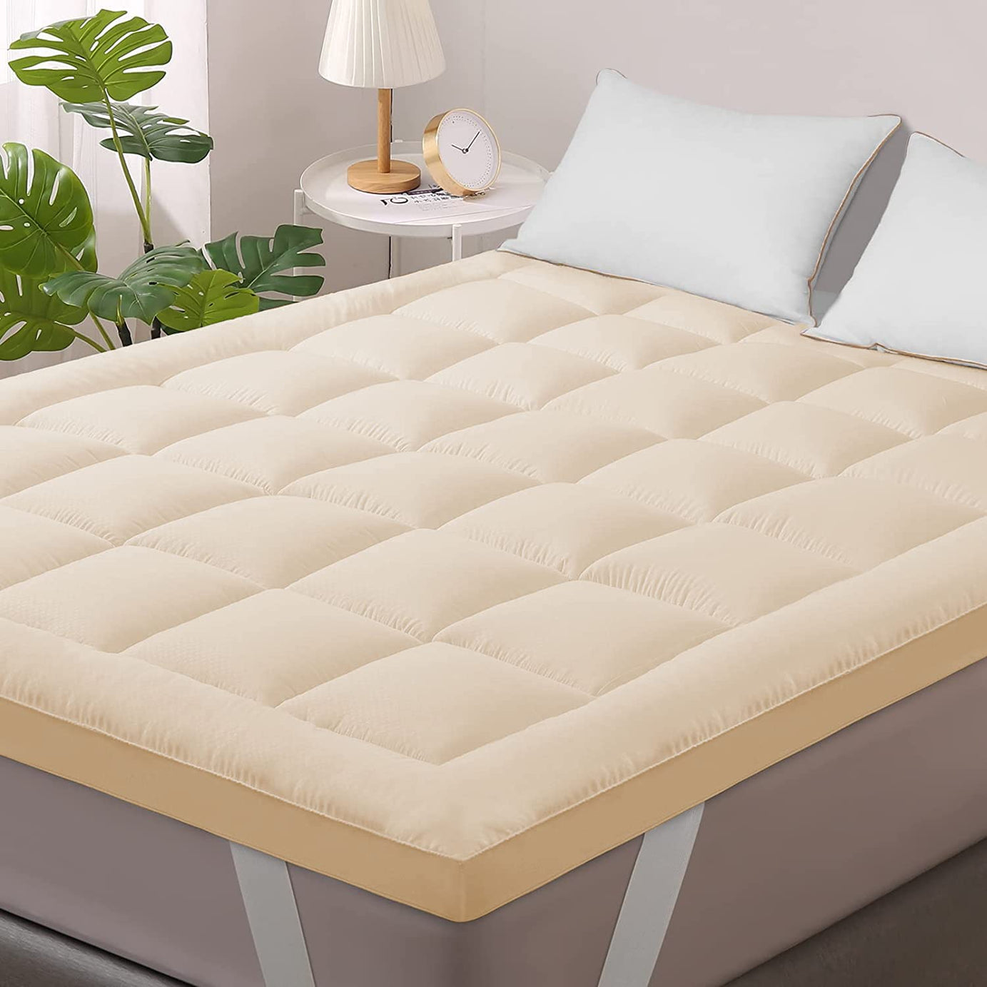 Linenovation Super Soft 800 GSM Microfiber Mattress Padding/Topper for Comfortable Sleep-King Size Bed-72 Inch X 78 Inch-Beige