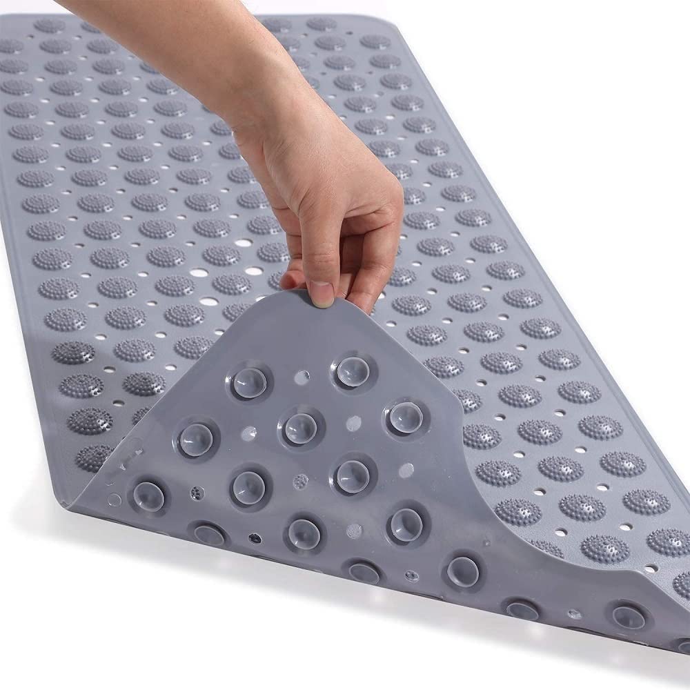 VDNSI Anti Skid Mat for Bath and Bathroom Shower Mat Floor Bathroom Anti Slip Mat with Suction Cups & Drain Holes (70x37cm) (Grey)