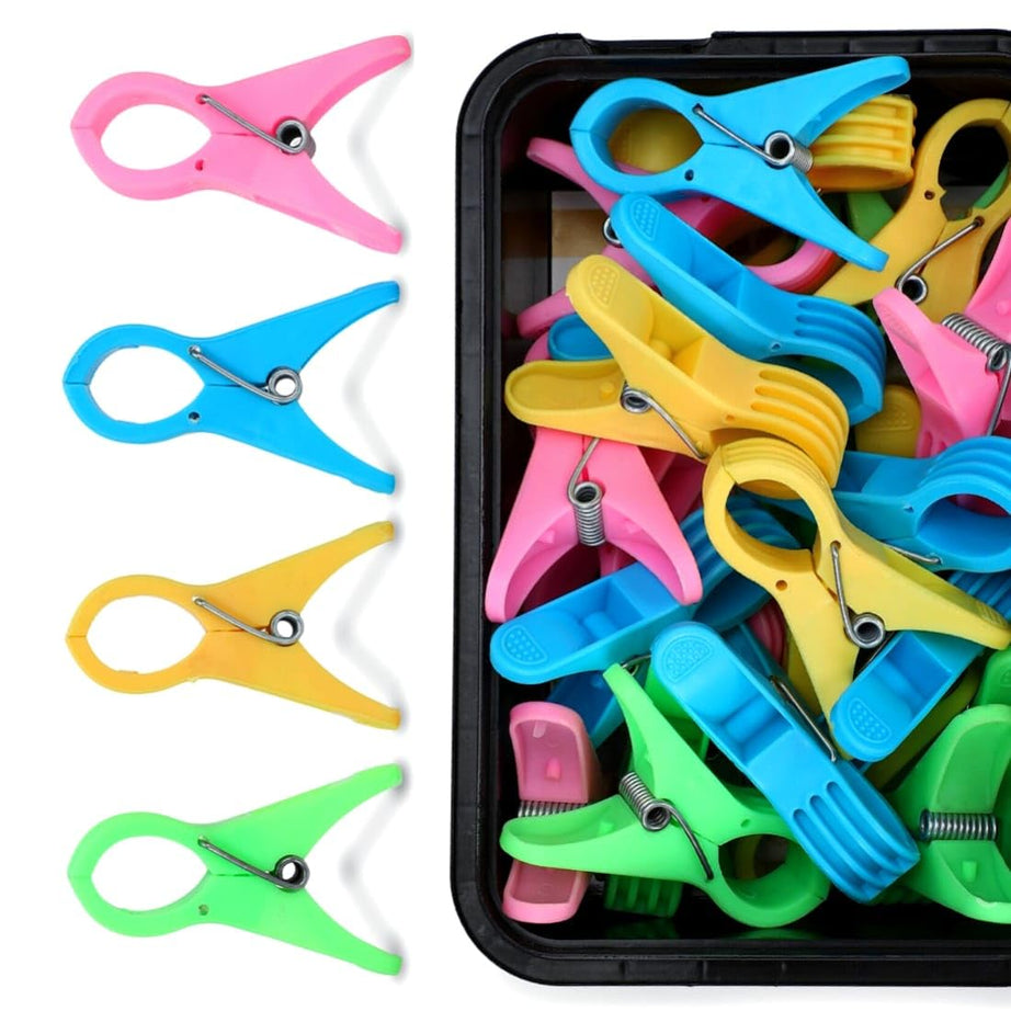 DRY LINE Cloth Clips for Drying Clothes (24 pc) Big Heavy Duty Plastic Pegs (with Storage Box) Chimti Hanger for Pipes Rods Ropess Wires Made in India