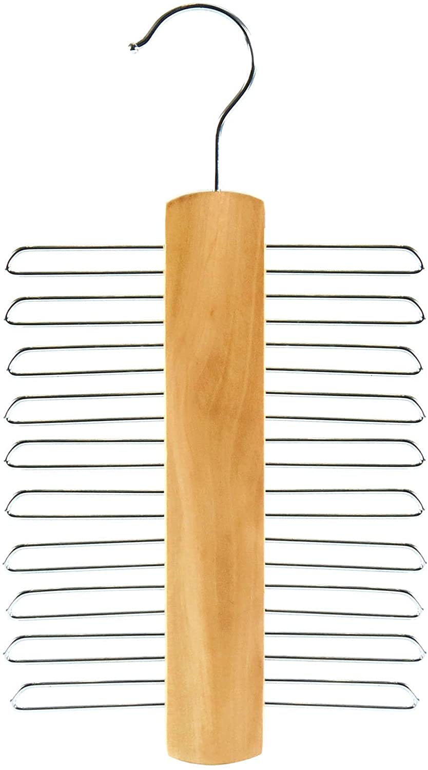 Hangerworld Wooden 20 Bar Tie Rack Hanger - Scarf, Belt, Accessory Organiser