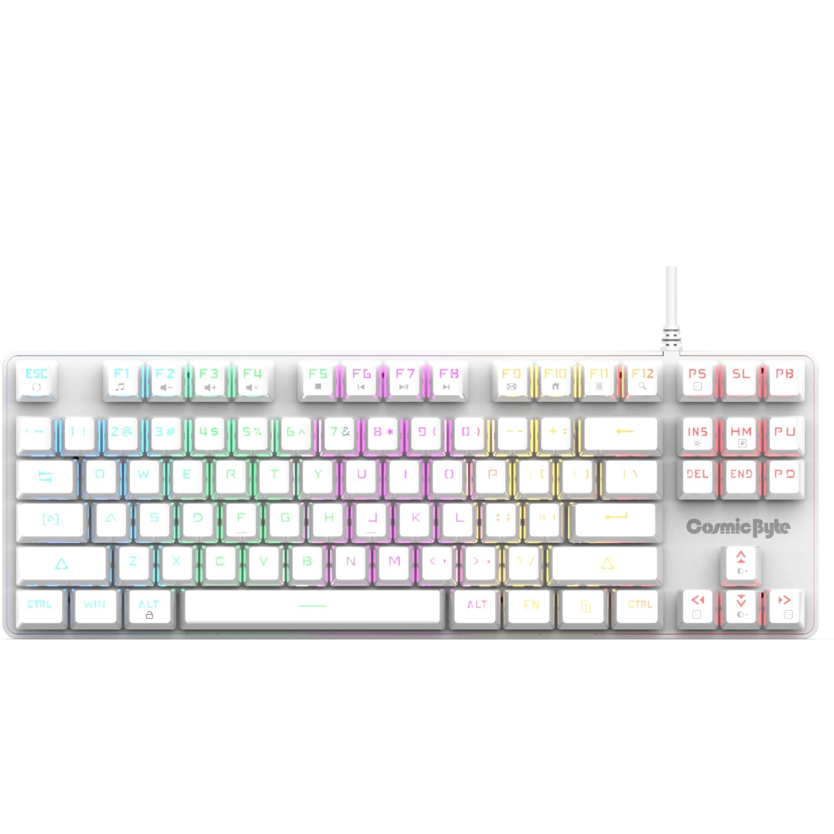 Cosmic Byte CB-GK-37 Firefly Per-Key RGB TKL Mechanical Keyboard with Swappable Outemu Red Switch, Macros, Software (White)