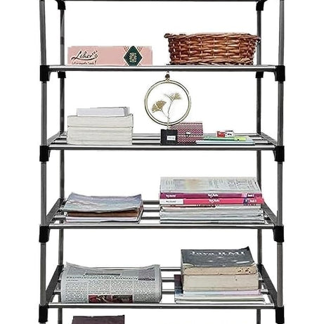 EXPOSURE 6 Layer Metal Plastic Collapsible Multipurpose Book Shelf Black (6 Layer)