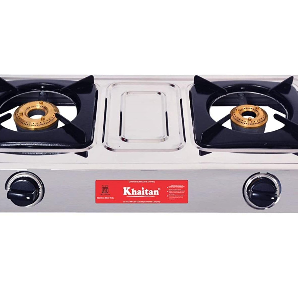 Khaitan 2 Burner Classic DLX LPG Cooktop Stainless Steel Body | Manual Ignition LP Gas Stove |1 Year Warranty | Pan India Service | ISI Approved | (2 Burners)