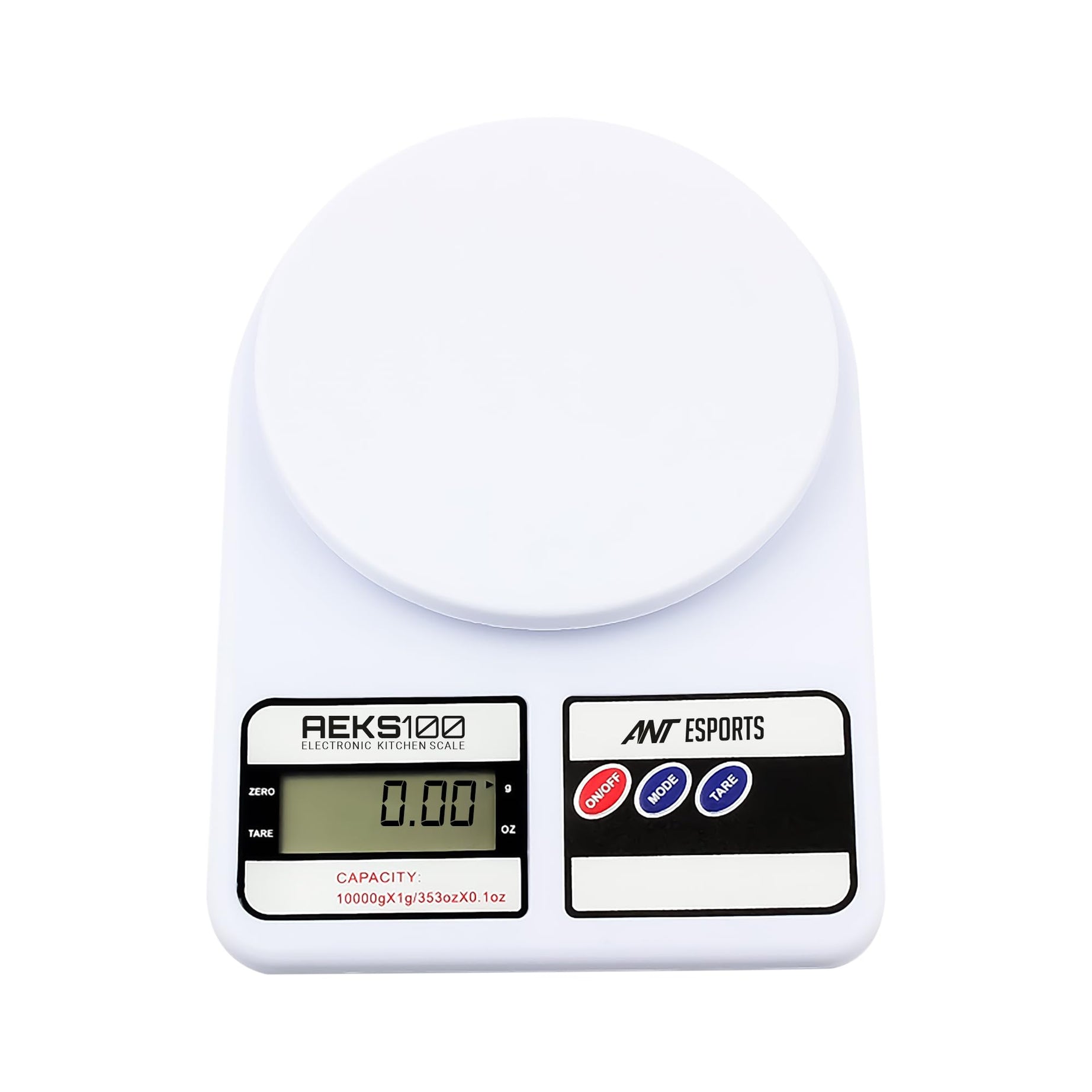 Ant Esports AEKS100 Kitchen Weighing Machine/Food Scale for Health, Fitness, Shop,Home Baking & Cooking with Large LCD Display,Tare Function, OverLoad Indicator, Weigh Up to 10Kgs, 30 Months Warranty