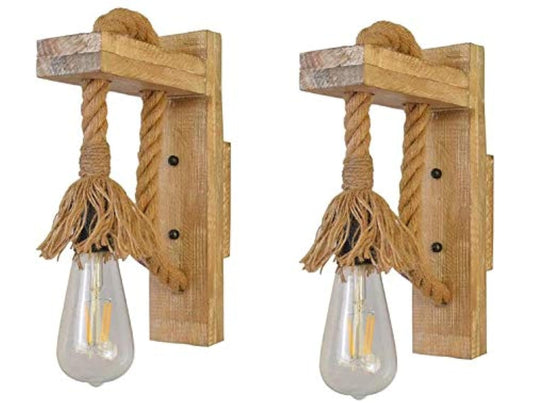 Areezo 15-Watts Traditional Mounted Vintage Natural Rustic Rope Jute Type Hanging Pendant Ceiling Light Lamp Scones for Home Decoration Pack of 2, Beige(Bulb Not Included)