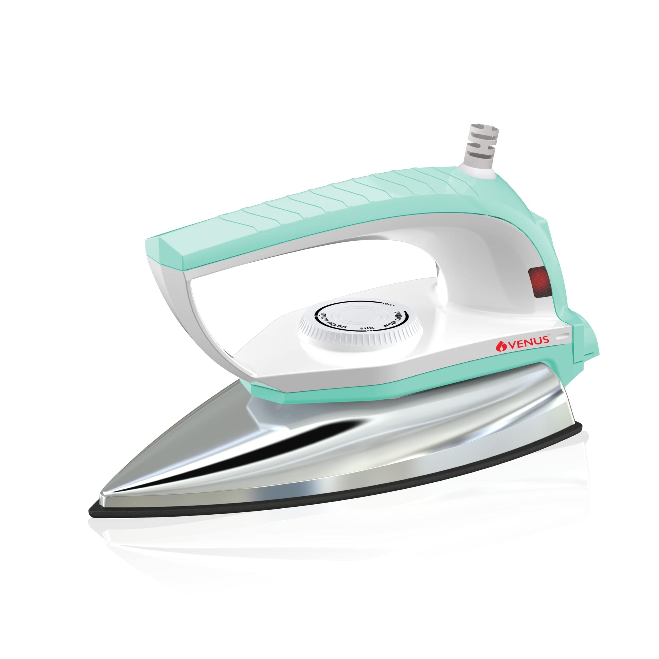 VENUS Plastic Iris 750 Watts Dry Iron/Isi/Weilburger Dual Coat Non-Stick Soleplate (Jade Green)