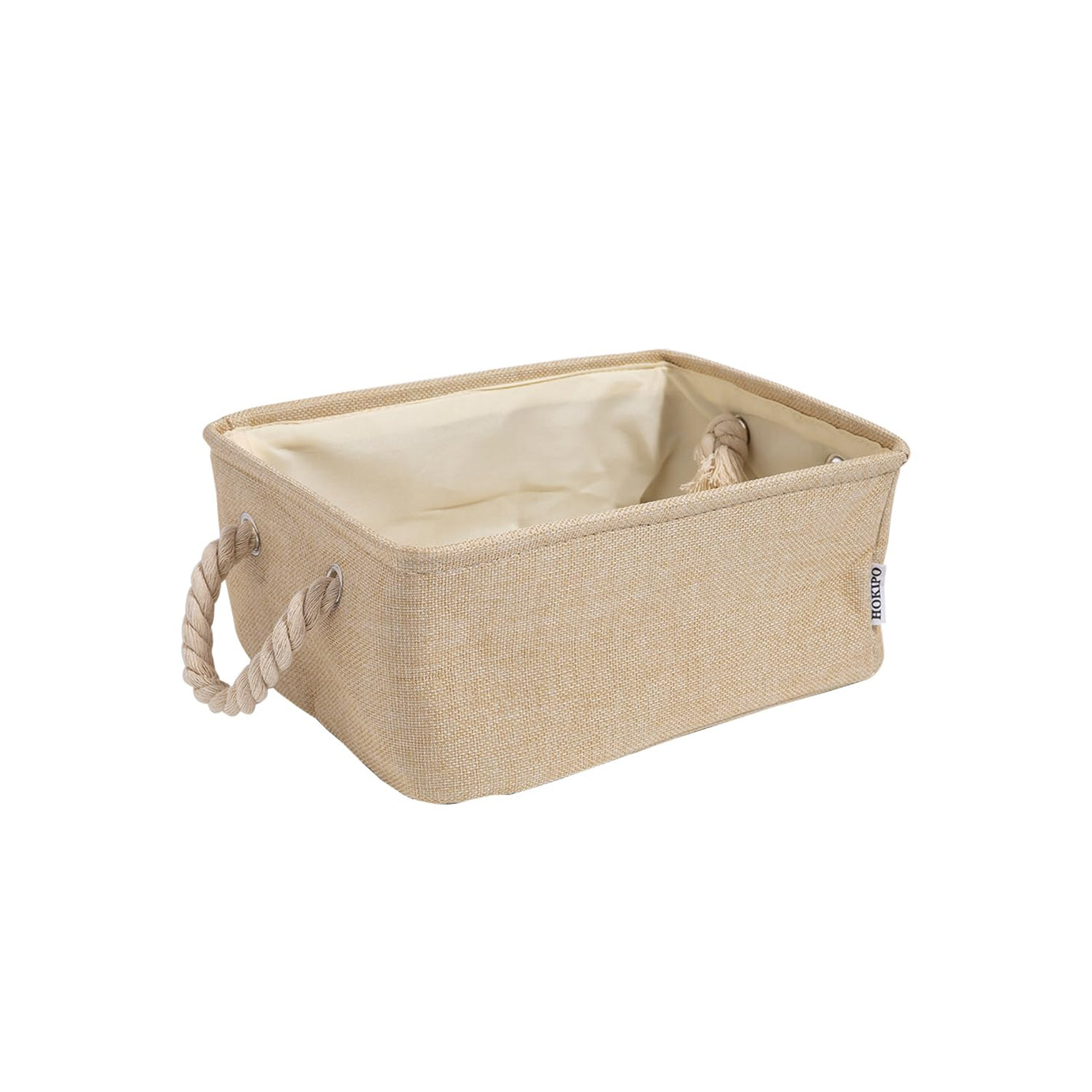 HOKIPO Jute Eco-Friendly Foldable Storage Basket Bins Organizer, Small, Beige-Pack of 1