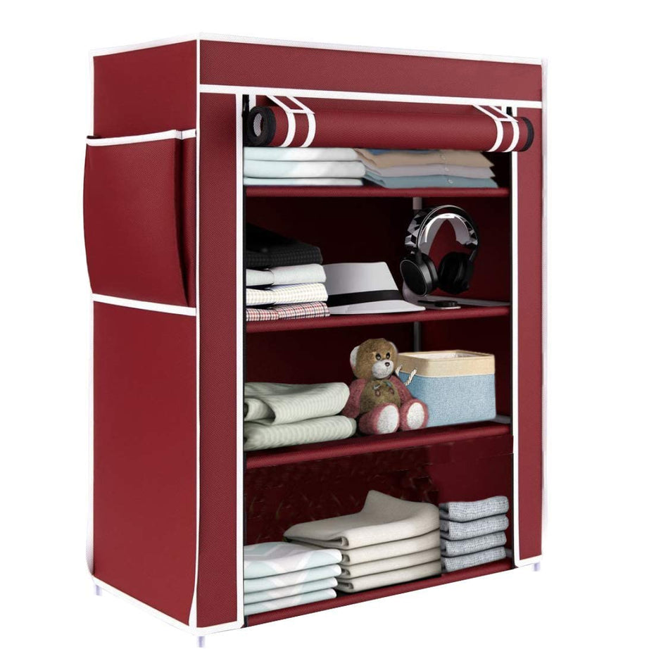 Ebee Metal 4 Shelves Cloth Cabinet (Maroon)