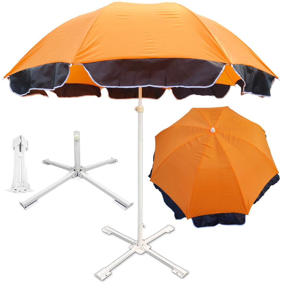 RAINPOPSON Garden Umbrella with Stand 7ft Outdoor Big size for Hotel,Shop,Restudent Patio Garden Umbrella (Orange)