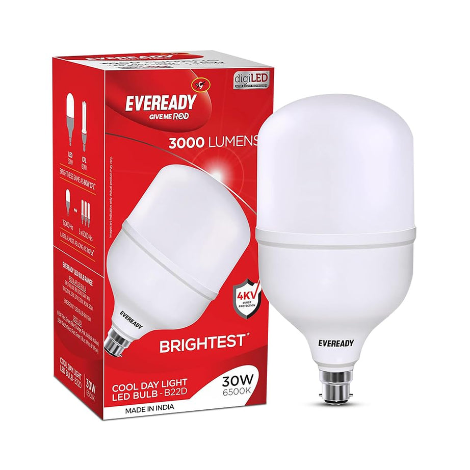 Eveready 30W Led Hammer Bulb | b22 High Cri & High Efficiency | Energy Efficient | Long Life & Low Maintenance | Pack Of 1| 4Kv Surge Protection | Cool Day Light (6500K)