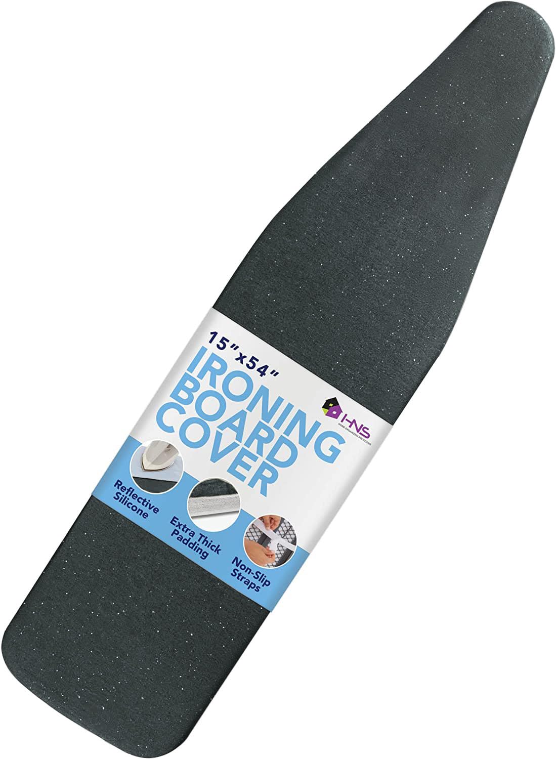 HOLDN’ STORAGE Ironing Board Cover and Pad - Iron Board Cover with Padding 15" x 54" - Iron Board Cover Large Fits All Standard Sizes - Heat Reflective Iron Pad for Table Top. Charchoal.