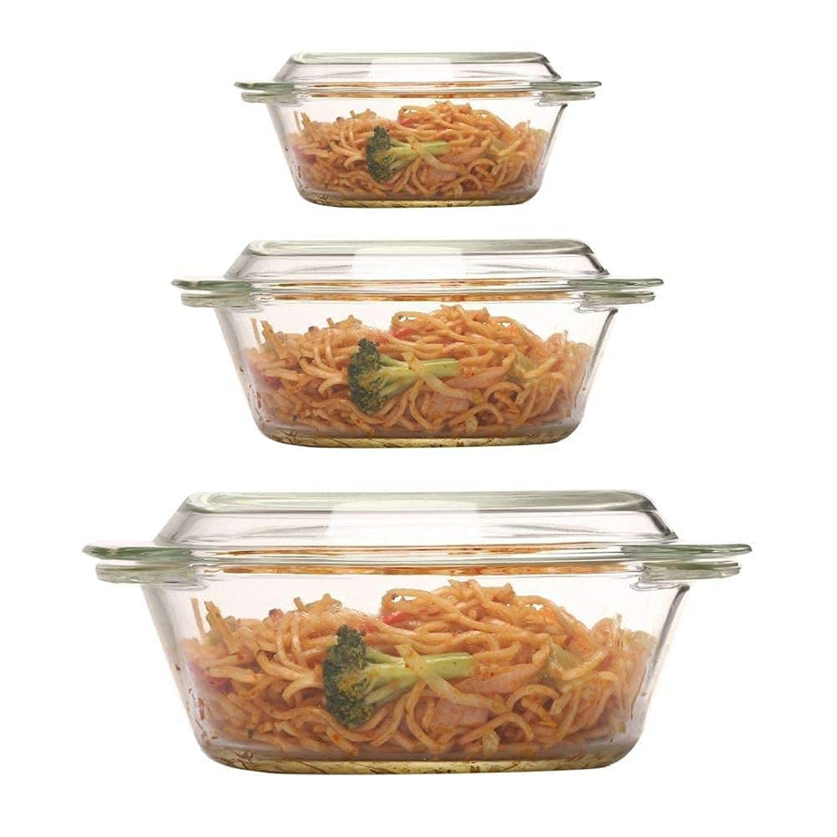 Femora Borosilicate Glass Microwave Safe Multipurpose Casseroles, 700 ml,1000 ml, 1550 ml, Set of 3