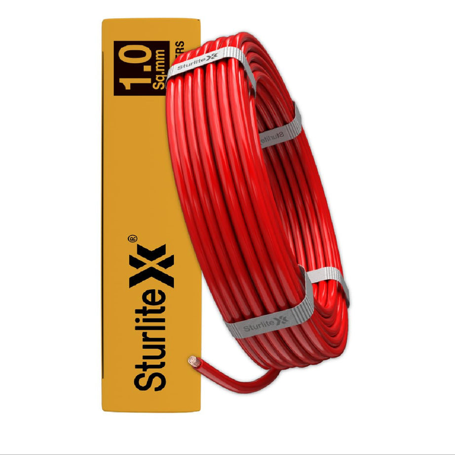 Sturlite Home Guard FR-LF 90 Meter Wire, (1 Sq.mm) PVC Insulated High Purity Copper Wire| Multi-Strand, Fire Retardant Anti Rodent Single Coil Flexible Cable (Red)