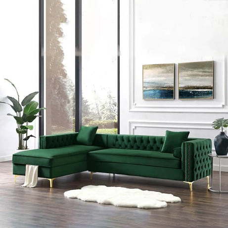 IDEAL HANDICRAFTS Modern Velvet Right Aligned sectional Sofa with Chaise Lounge L Shape Sofa for Living Room Bedroom Hall Office