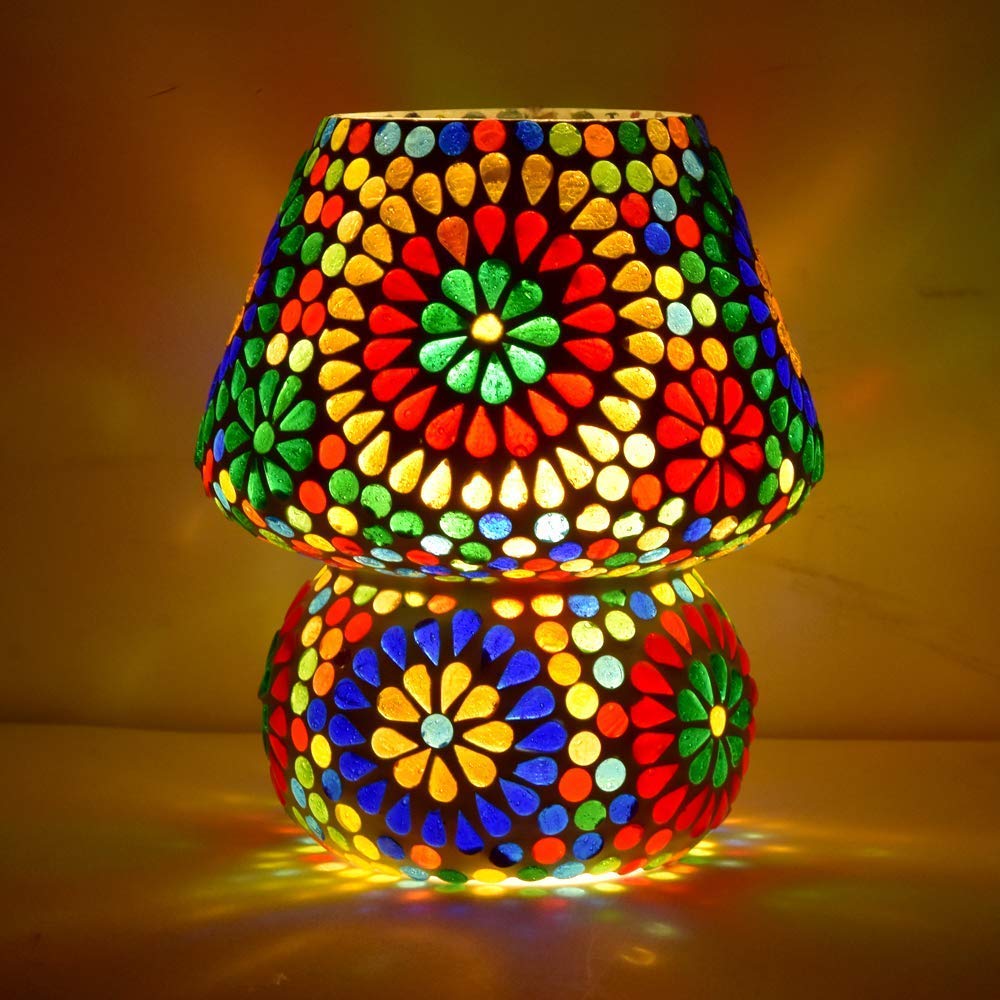 Mahganya Mosaic Style Dome Shaped Glass Table Lamp Multicolour for Living Room,Bed Room,Desk, Pack of 1 (Design10)