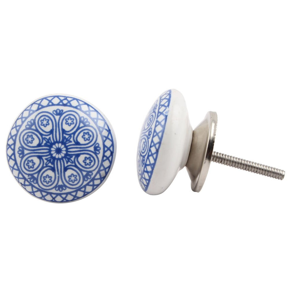 IndianShelf 8 Pieces Blue Wheel Flat Ceramic Drawer Knobs for Kitchen Cabinet Hardware Door Decorative Dresser Pulls Premium Hand-Finished