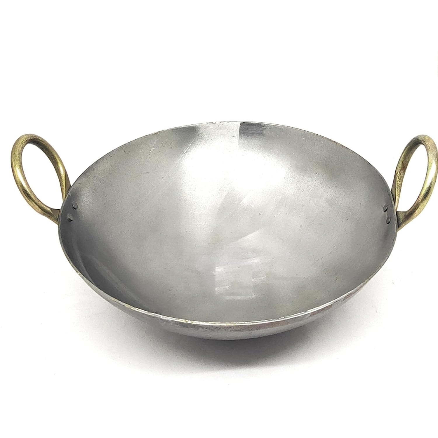 TGS Pure Original Loha Kadhai/Iron Traditional Deep Bottom Wok for Cooking Heavy Base Handmade Lokhand/Loha Kadhai/Lokhandi Kitchen with Golden Handle (Large - 2 LTR)