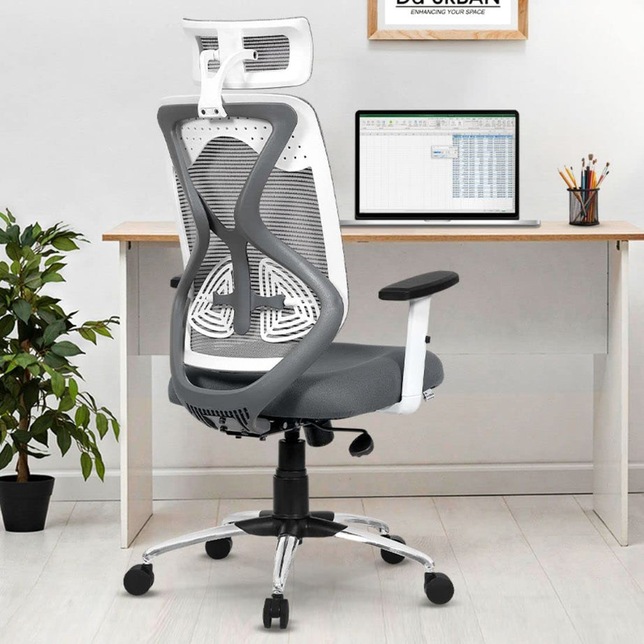 Da URBAN® Merlion Office Chair,High Back Mesh Ergonomic Home Office Desk Chair with 3 Years Warranty, Adjustable Armrests,Adjustable Lumbar Support,Tilt Lock Mechanism (Grey)