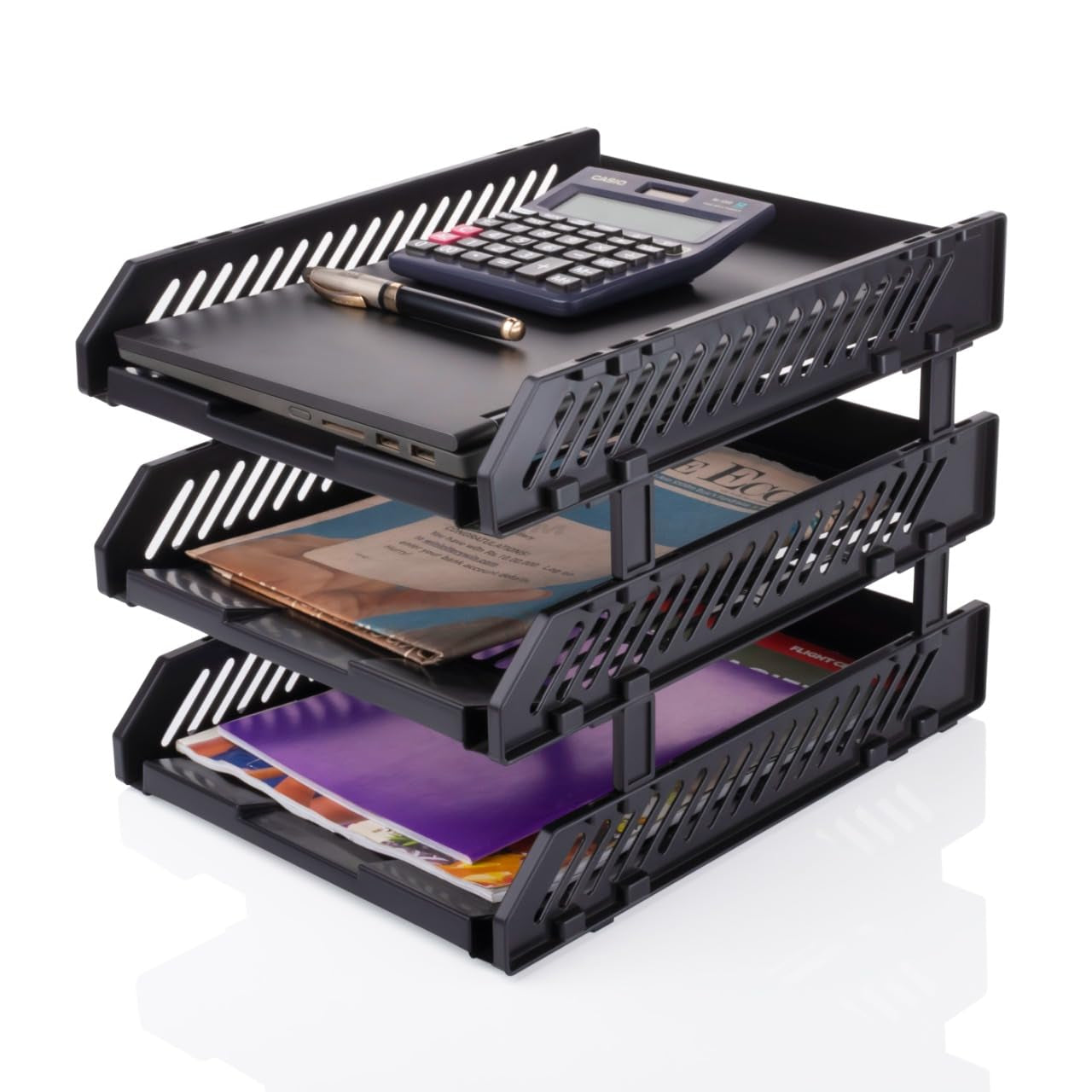 Primelife File Tray Rack ABS Plastics | Foldable Office Desk Accessories | Durable & Sturdy | Easy Assembly | Efficient Organizer | Plastic Office Stationery Files Layer Rack -3LAYER(Black)