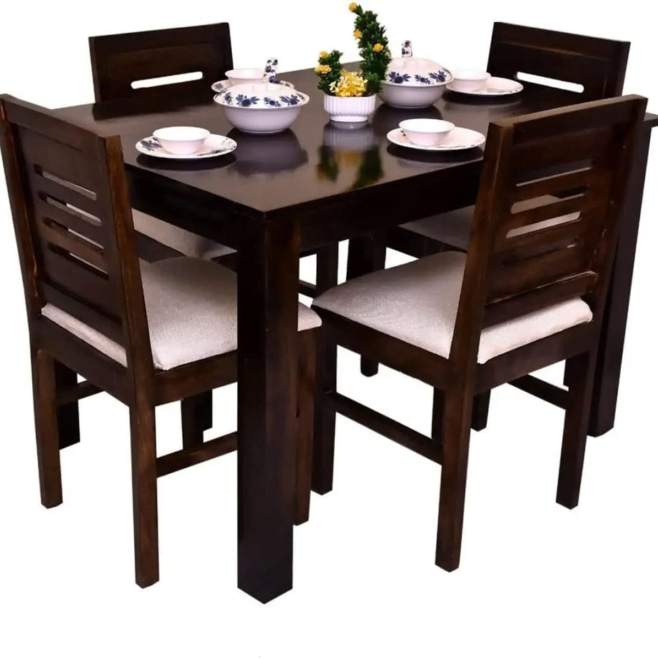 Sb Furniture Solid Sheesham Wood 4 Seater Dining Table Set With 4 Chair For Dining Room Living Room | Wooden Balcony Dining Table Set With 4 Chairs Home | Dining Table Room Furniture | Mahogany