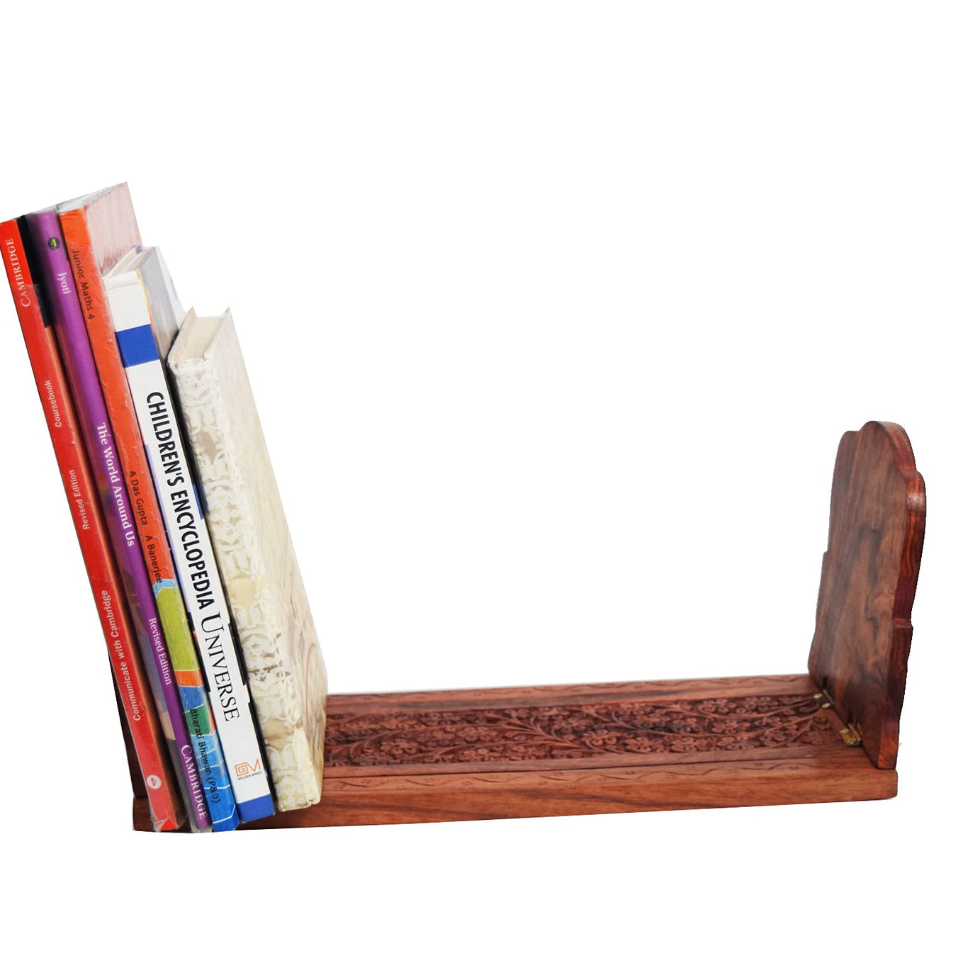 Woodiva Sheesham Wooden Hand Carved, Book Organizer, Book Racks Shelf, Book Holders Stand, Case Book Stopper, Table Top Bookends for Shelves,Slide Book Stand (56X17X15) Cm.