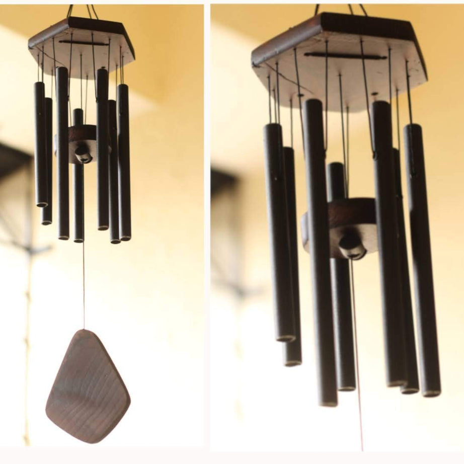 Lilone 7 Pipe Black Wind Chimes for Home Positive Energy | Windchimes for Balcony Bedroom with Sweet Sound | 60 cm Long