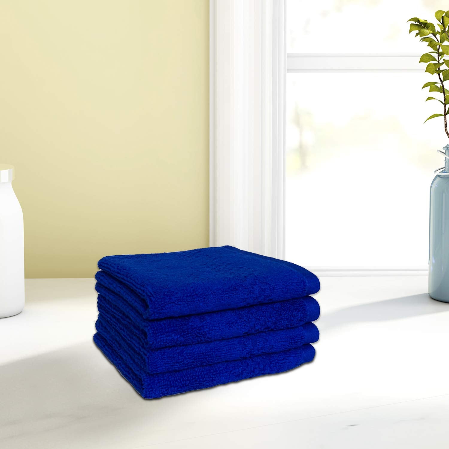 Spaces Swift Dry 450 GSM Set of 4 Face Towel (Solid, Large) - Classic Blue