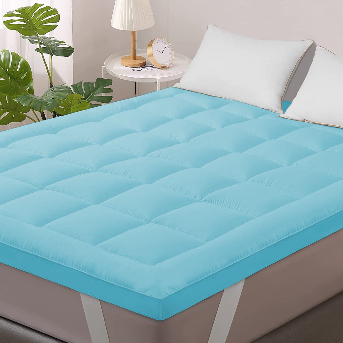 Jaipur Linen 800GSM Hollow Fibre Mattress Padding/Topper for 5 Star Hotel Feel- Sky Blue-Queen Size Bed-60 Inch X 75 Inch