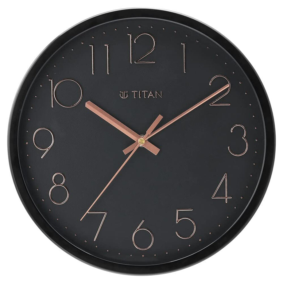 Titan Plastic Contemporary Wall Clock with Silent Sweep Technology, 30.8 X30.8 Cm (Medium), Analog, Black