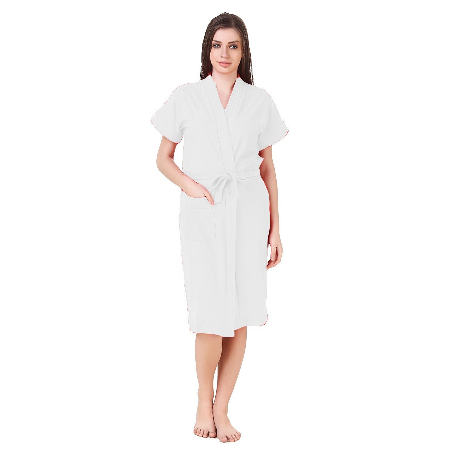 Bombshell Half Sleeves Knee Length Towel Bath Gown/Bath Robe for Girl's and Women (Color-White)