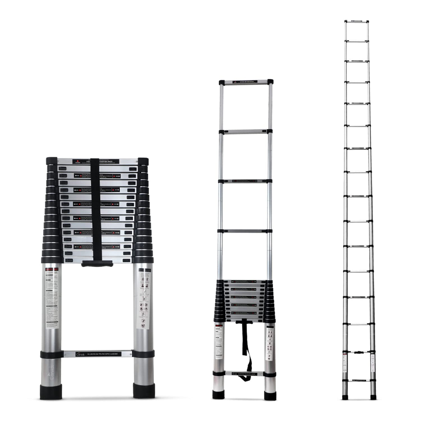 Corvids 6.2m (20.5 feet) Portable & Compact Aluminium Telescopic Ladder | 2-Year Warranty | EN131 Certified 16-Steps Foldable Multipurpose Collapsible Ladder for Home & Outdoor use Silver