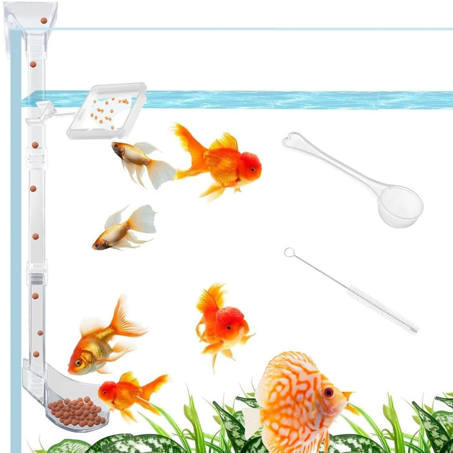 VAYINATO® (601) 2 in 1 Acrylic Floating & Sinking Fish Food Feeder for Aquarium Fish|Adjustable Height|Feeding Spoon with Cleaning Brush|17-38CM Suits Upto 1.5 Feet Height Tank|by Petzlifeworld