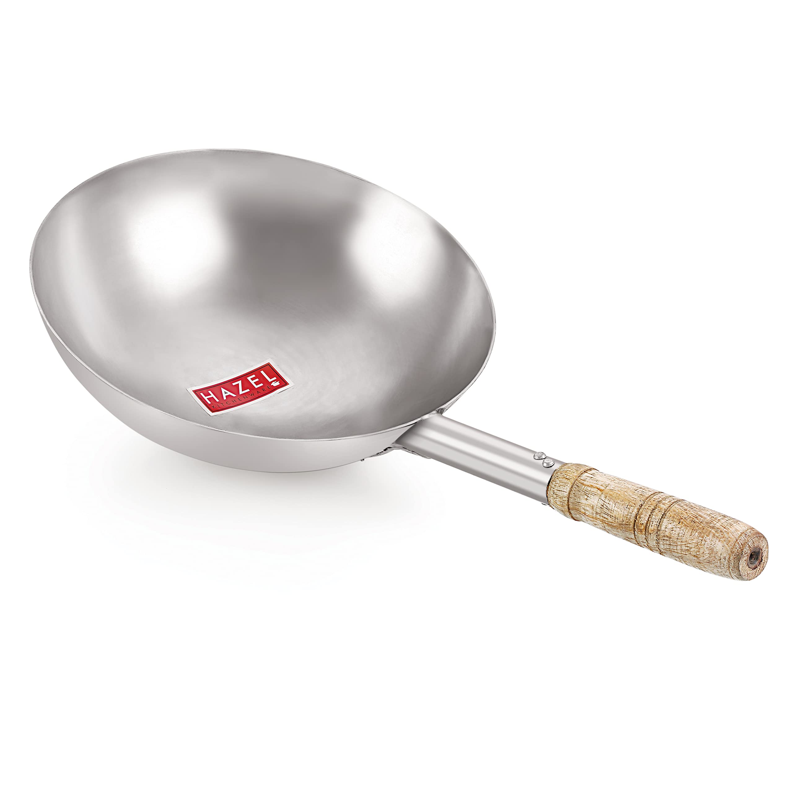 HAZEL Chinese Wok with Handle | 30.5 cm with 3500 ml Capacity Stainless Steel Chinese Kadai for Noodles | Fried Rice Kadai with Handle Big Size | Deep Fry Pan