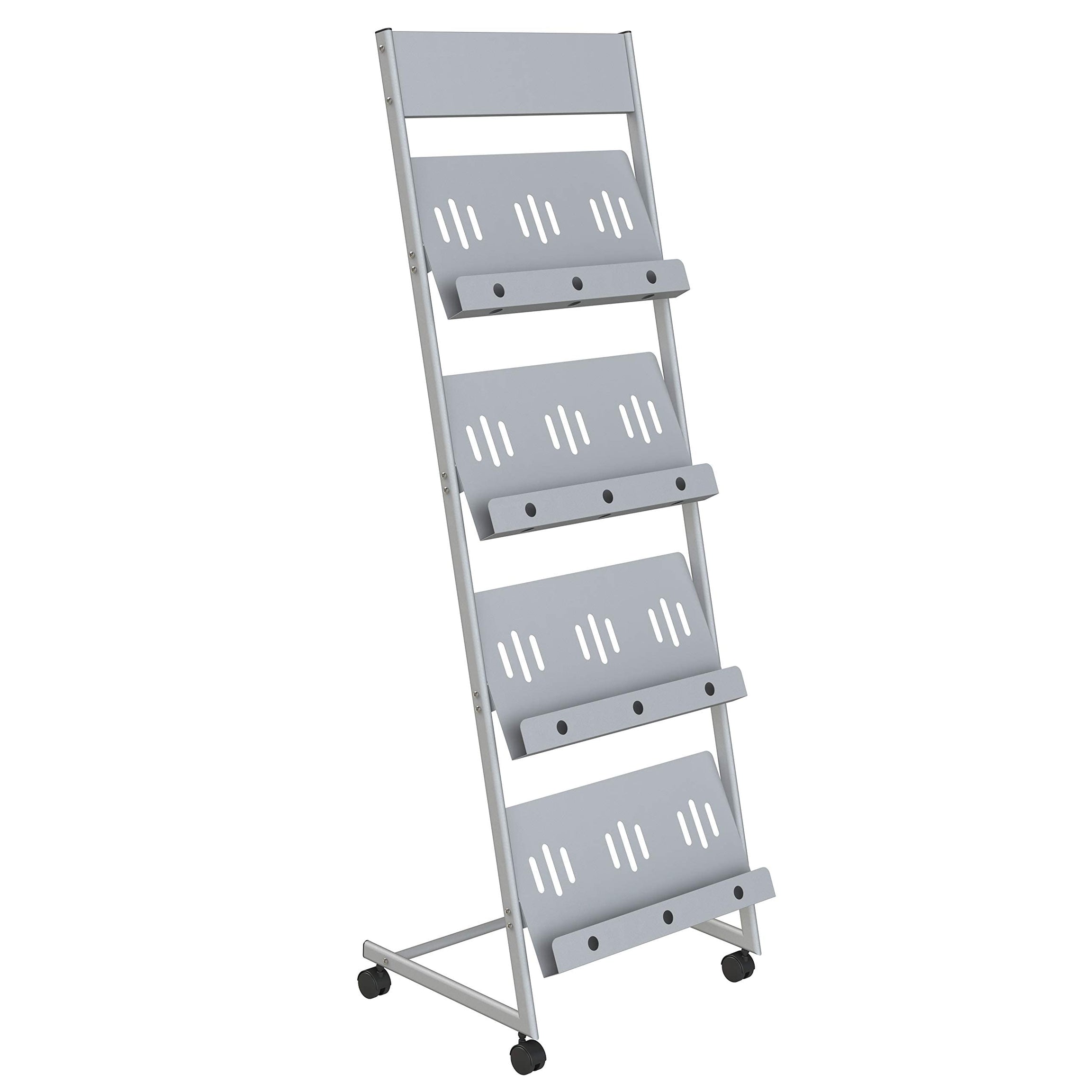 Pragati Systems Prime Quality Crca Steel Display Floor Standing Or Tabletop Stand (4 Shelf, 18 Inch, Grey, Mt-18), Tiered Shelf