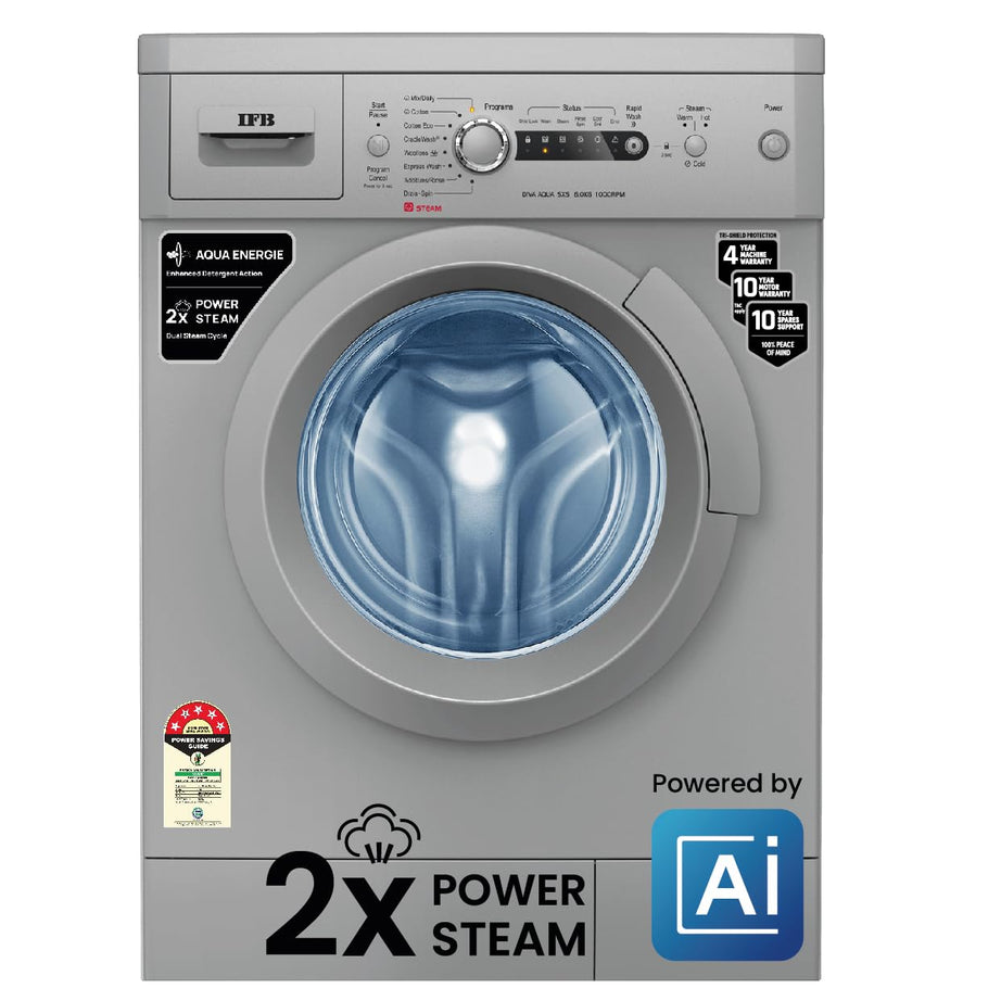 IFB 6 Kg 5 Star Front Load Washing Machine 2X Power Steam (DIVA AQUA SXS 6010, 2023 Model, Silver, In-built Heater, 4 years Comprehensive Warranty)