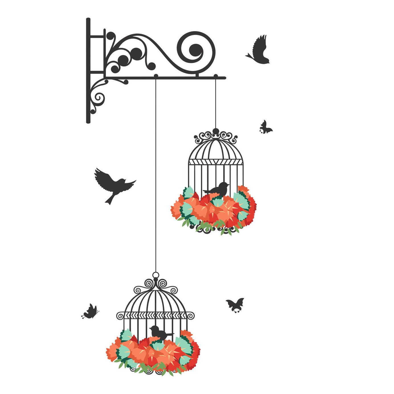 Decals Design 'Hanging Birds Cage with Flowers' Wall Sticker (PVC Vinyl, 50 cm x 70 cm)