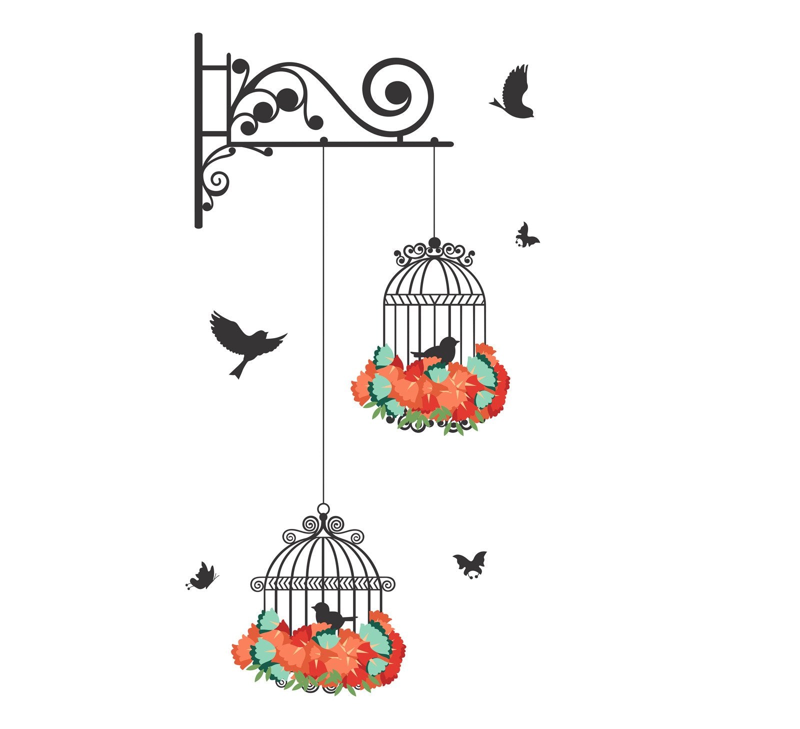 Decals Design 'Hanging Birds Cage with Flowers' Wall Sticker (PVC Vinyl, 50 cm x 70 cm)